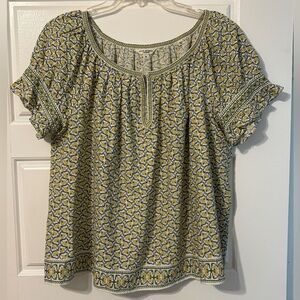 Max Studio London Yellow Floral Print Peasant Top